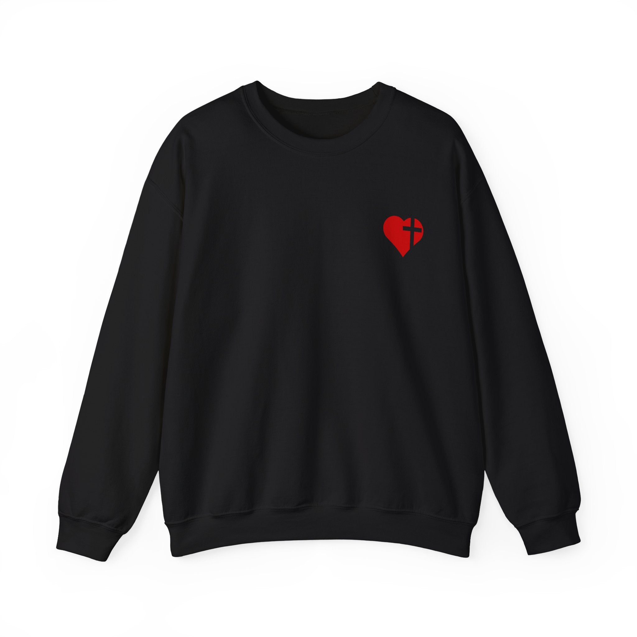 Crewneck Sweatshirt — Vintage Red Rose Bouquet with Broken Heart & 'Romance Is Love, Jesus' Design