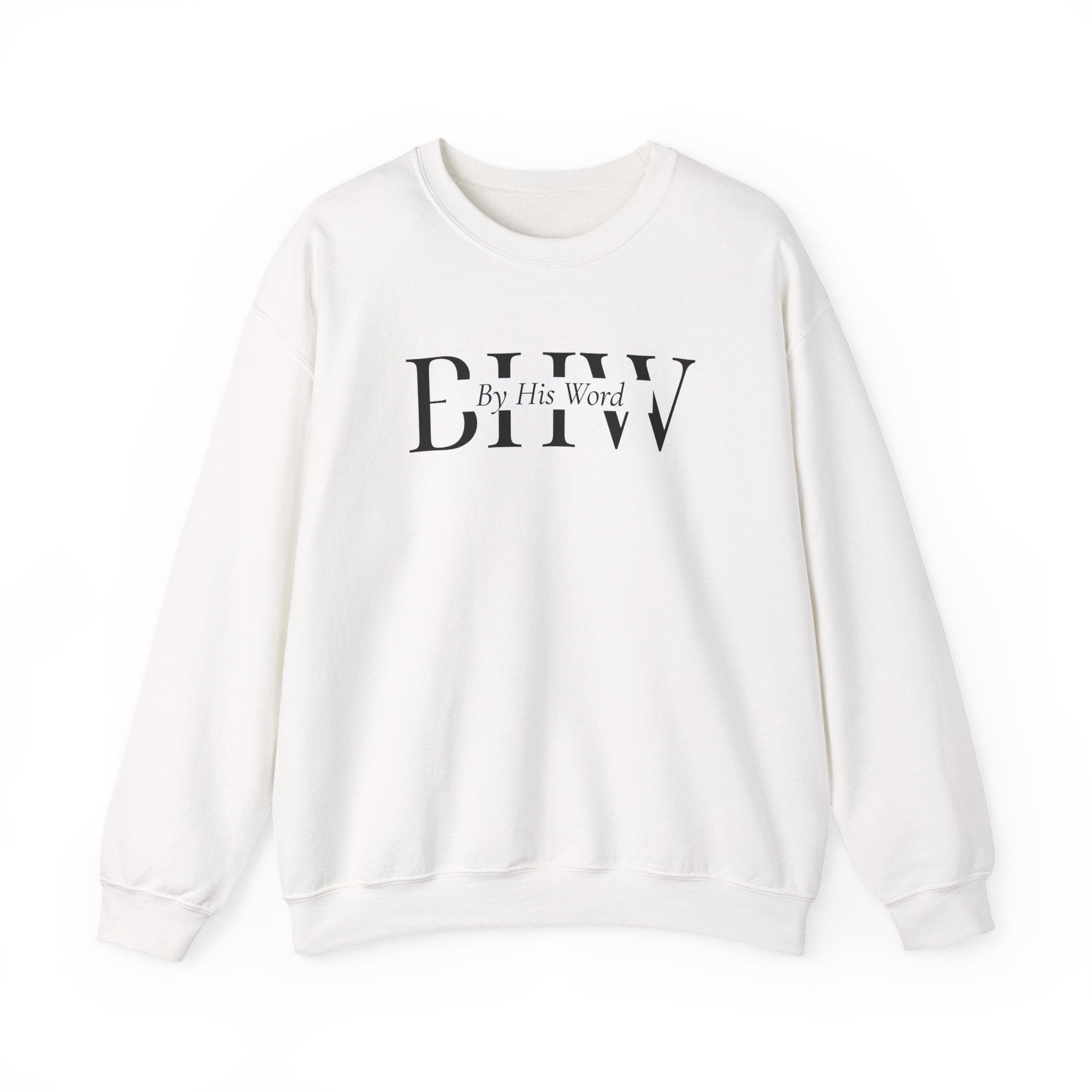 Crewneck Sweatshirt — "By His Word" Minimal Christian Graphic (Isaiah 55:11)
