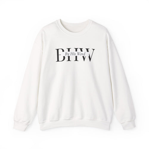 Crewneck Sweatshirt — "By His Word" Minimal Christian Graphic (Isaiah 55:11)