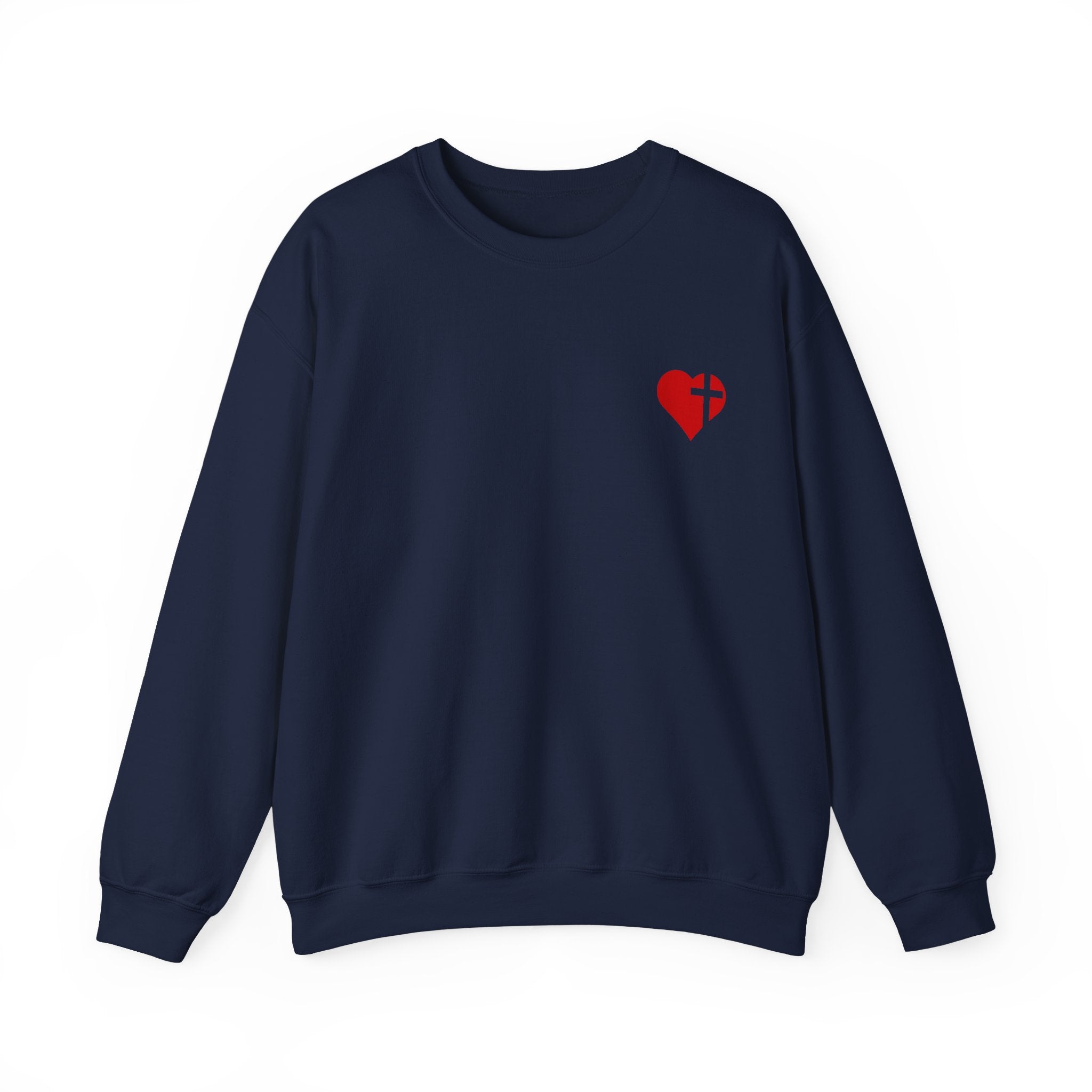 Crewneck Sweatshirt — Vintage Red Rose Bouquet with Broken Heart & 'Romance Is Love, Jesus' Design