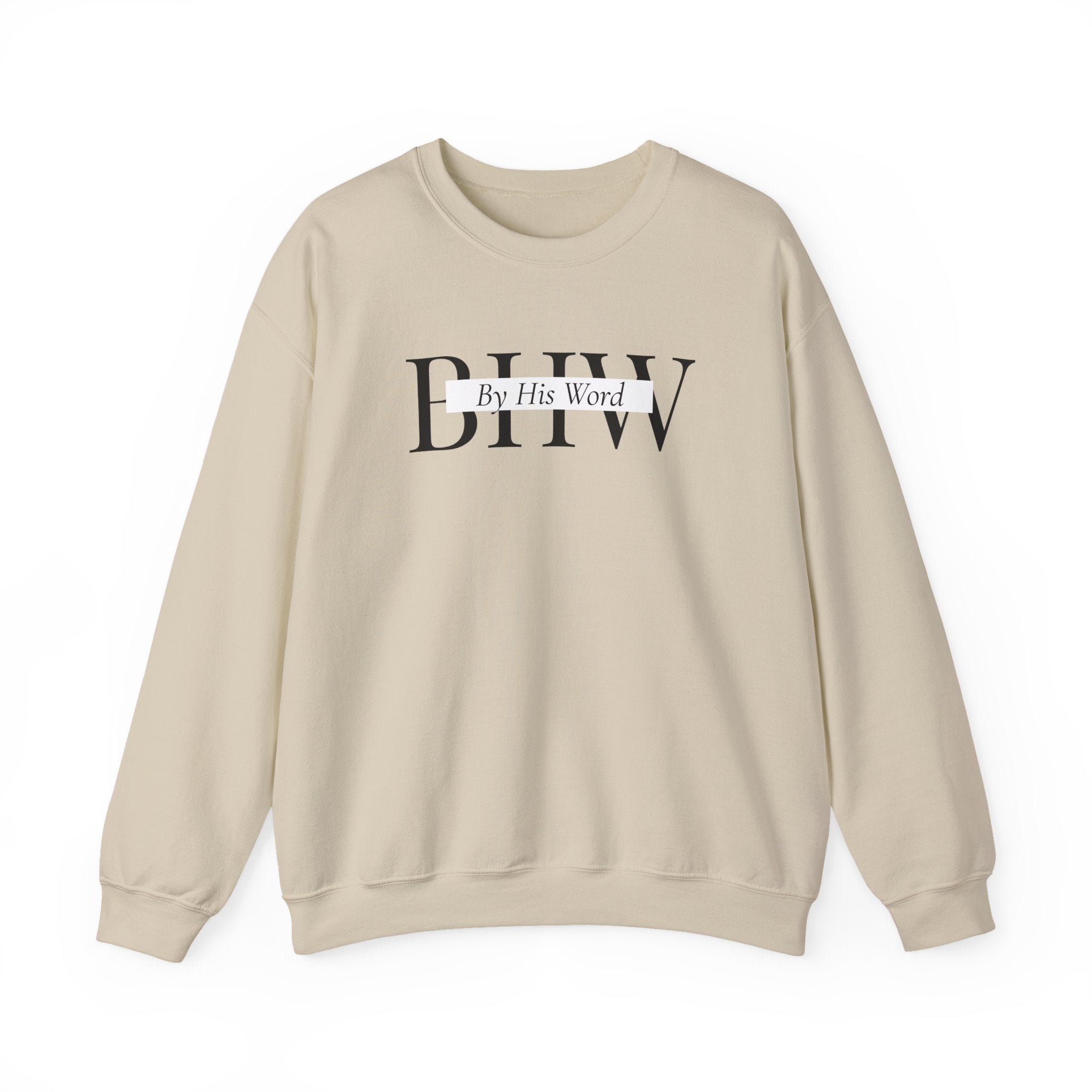 Crewneck Sweatshirt — "By His Word" Minimal Christian Graphic (Isaiah 55:11)