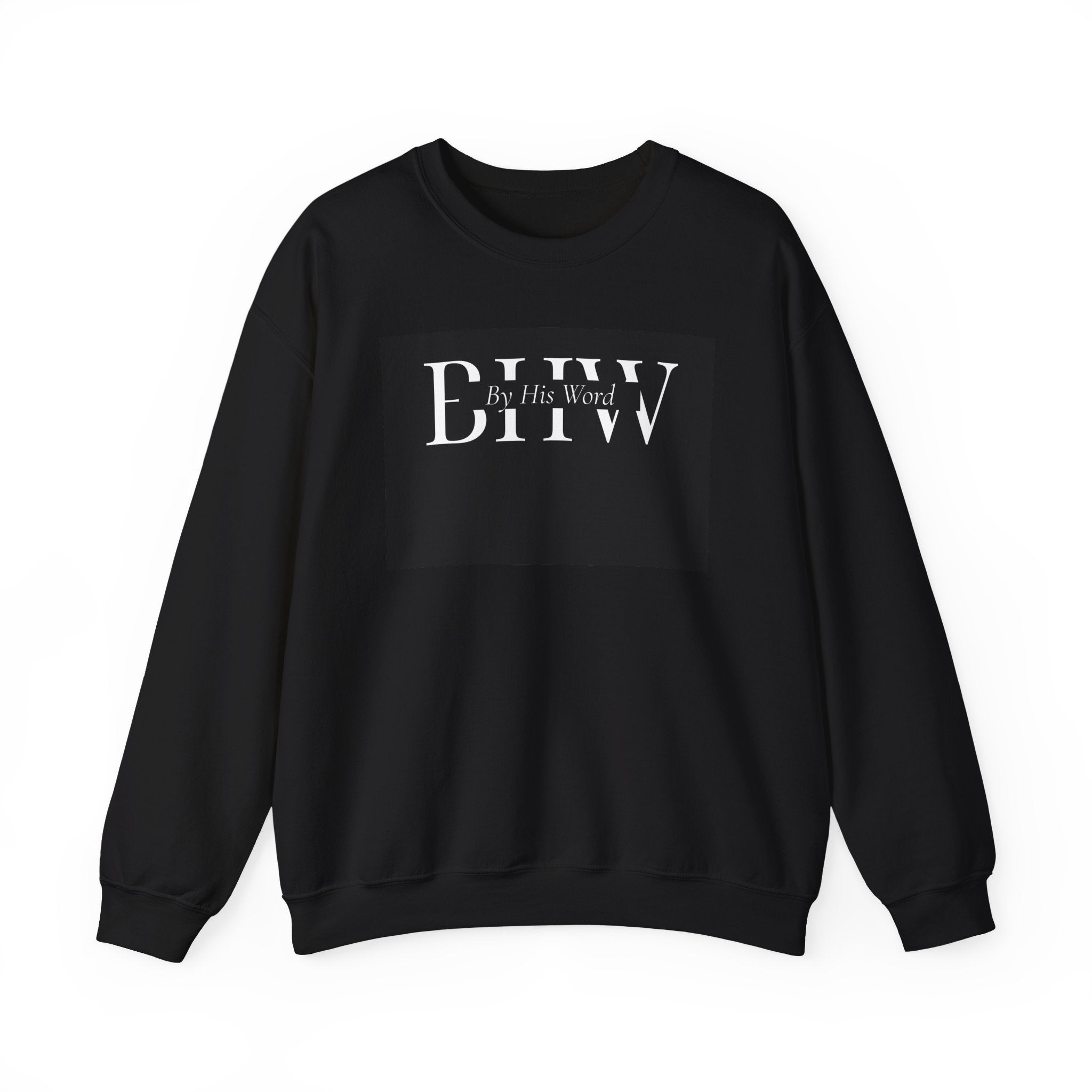 Crewneck Sweatshirt — "By His Word" Minimal Christian Graphic (Isaiah 55:11)