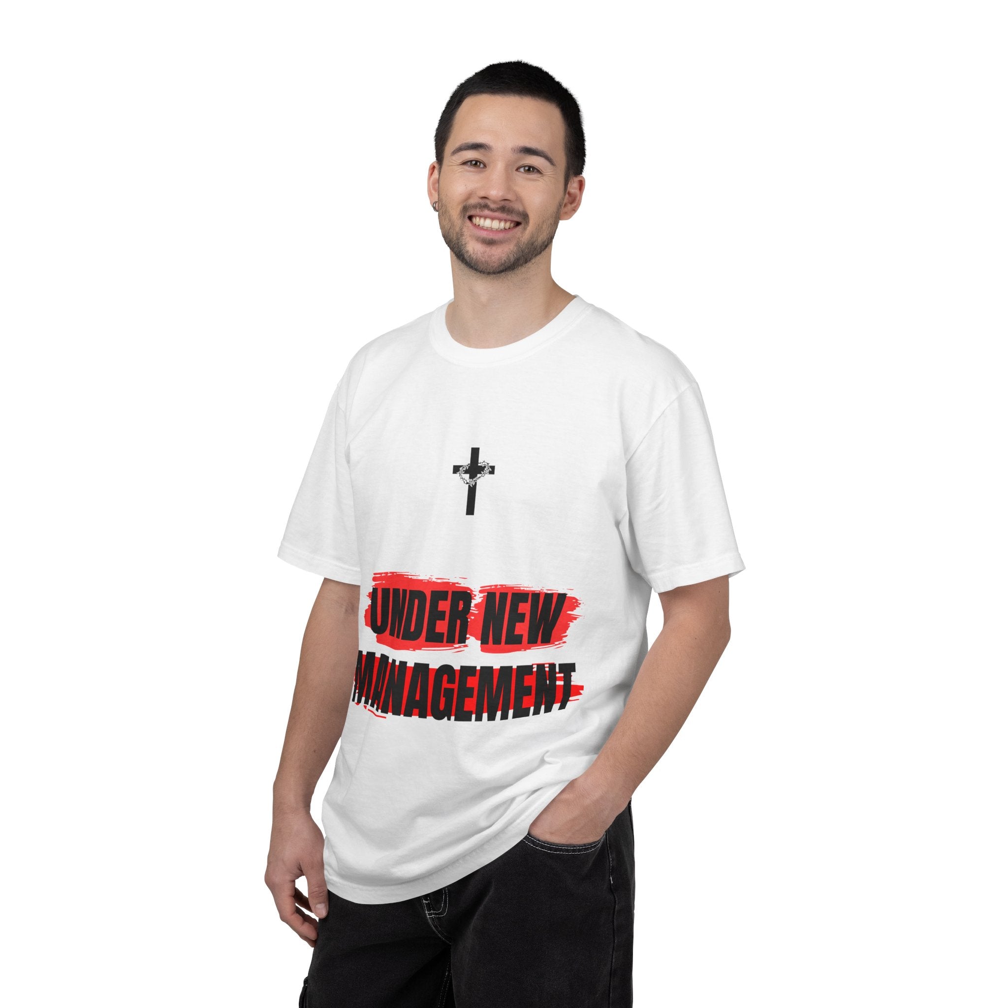 T-Shirt — "Under New Management" Christian Cross Graphic (2 Corinthians)